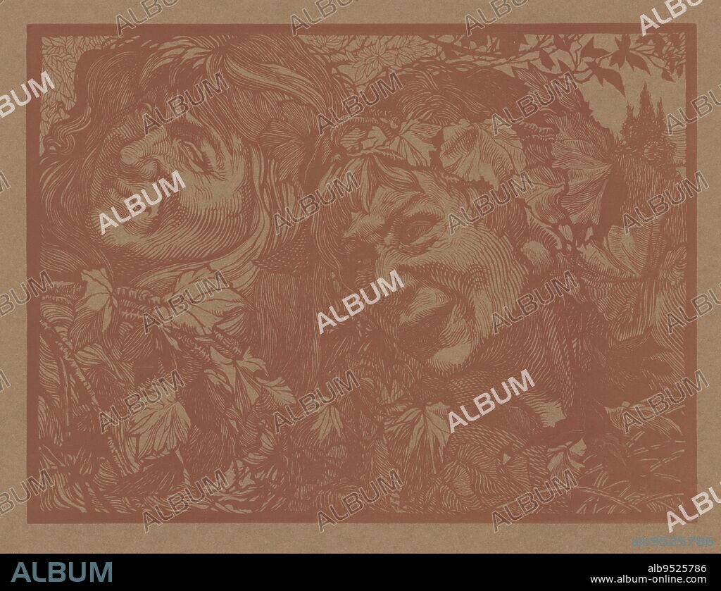 Two bacchae or maenads, female worshippers of the fertility god Bacchus They are surrounded by vine leaves One of them wears a wreath, Two bacchants surrounded by vine leaves, print maker: Johannes Josephus Aarts, 1881 - 1907, paper, h 180 mm × w 240 mm.