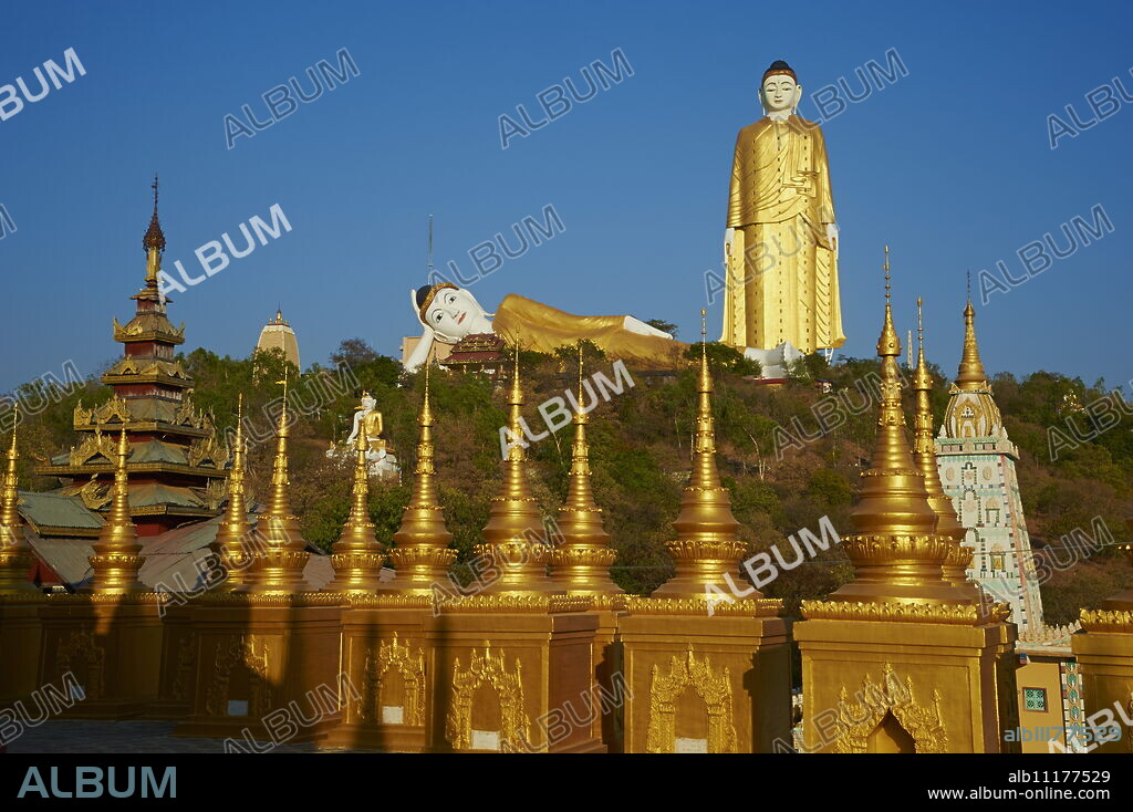Bodhi Tataung, Buddha statue of 129 m high, and reclining Buddha, Monywa, Sagaing Division, Myanmar (Burma), Asia.