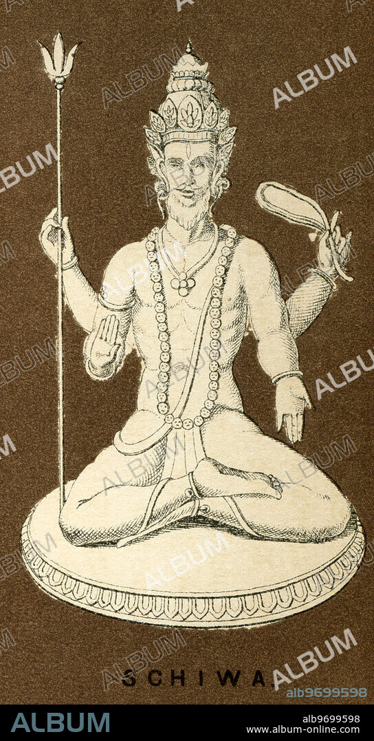 Asia, India, Shiva, one of Main Gods of Hinduism, mage from : The Temple, Mythologies of the most exquisite cultural peoples up to Christianity , by Johannes Minckwitz, publishing house Alfred Oehmigke, Leipzig, 1880 .