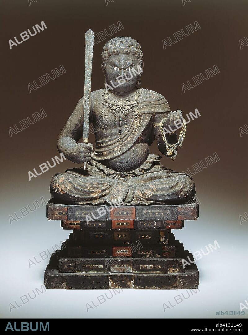 Fudo Myo-o. Japan. Date: 1199-1399. Dimensions: 41.6 cm (16 3/8 in.). Wood with polychromy and gilt-bronze accessories. Origin: Japan.