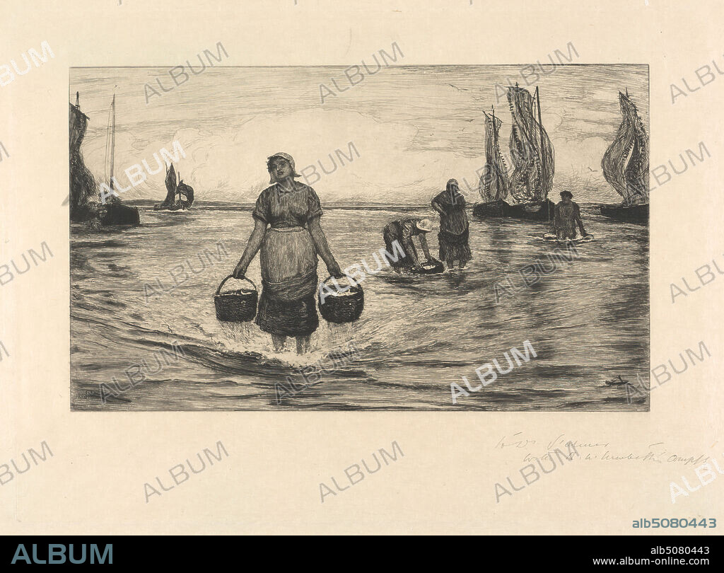 Landing Sardines at Low Tide, Robert Walker Macbeth, 18481910, British, 1880, Etching on wove paper, Sheet: 12 1/4 x 17 1/2in. (31.1 x 44.5cm).