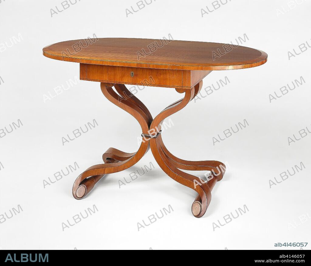 JOSEF ULRICH DANHAUSER. Center Table. Made by the Firm of Josef Danhauser (father and son, 1804-1838); Josef Danhauser, Sr. (Austrian, 1780-1829) and Josef Danhauser, Jr. (Austrian, 1805-1845); Vienna, Austria. Date: 1815-1825. Dimensions: 75 × 126 cm (29 1/2 × 49 1/2 in.). Cherrywood and metal. Origin: Vienna.