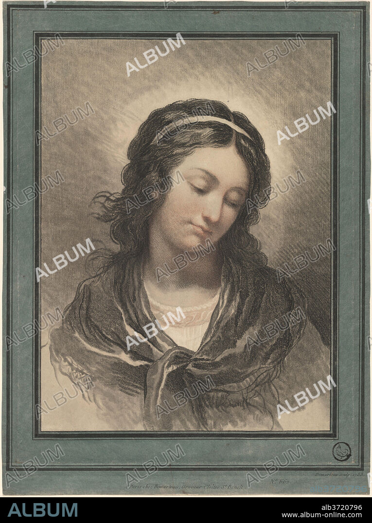 GILLES-ANTOINE DEMARTEAU AFTER FRANçOIS-ANDRé VINCENT. Head of a Woman Looking Down. Dated: c. 1788. Dimensions: image: 50.8 x 37.4 cm (20 x 14 3/4 in.)  sheet: 64 x 47.6 cm (25 3/16 x 18 3/4 in.). Medium: chalk manner and tool work, printed in red, black, and blue inks.