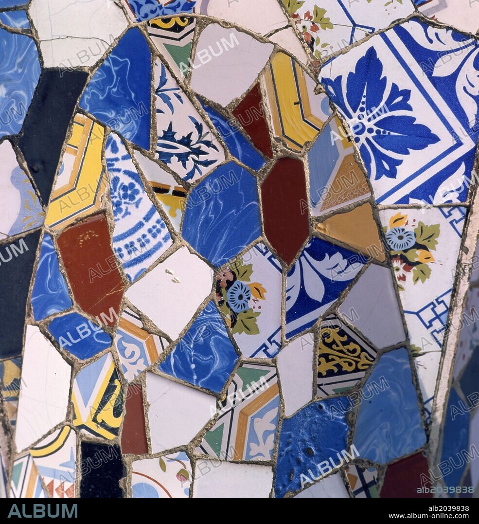 ANTONI GAUDÍ. Palau Güell, one of the main featrures is the use of the trencadis tiled mosaic tecchnique.