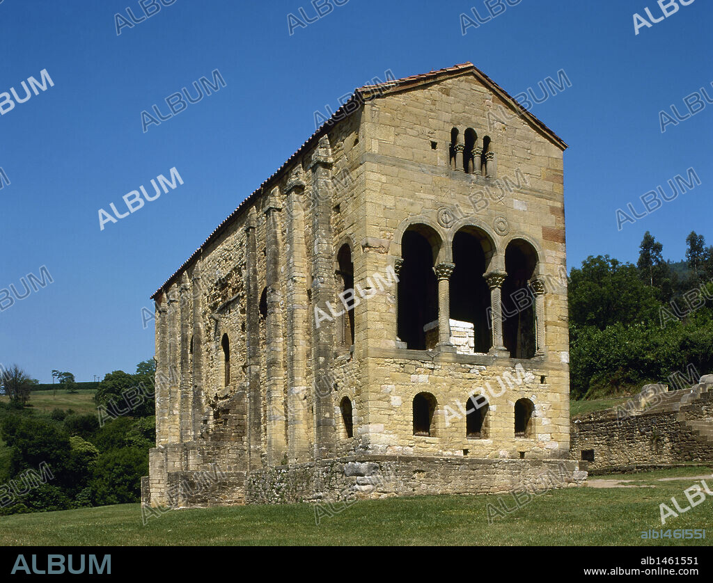 Pre-Romanesque Asturian architecture. Spain. Church of St Mary at Mount Naranco. Built as a palace ordered by the king Ramiro I of Asturias (791-850),  it was converted into a church at the end of the 13th century. Exterior view. Oviedo. Asturias. UNESCO World heritage Site.