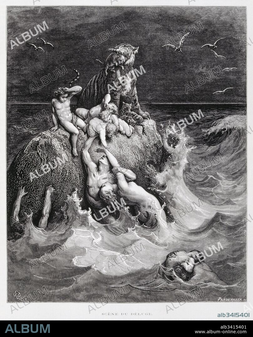 The Great Flood, Illustration from the Dore Bible 1866. In 1866, the French artist and illustrator Gustave Dore (1832–1883), published a series of 241 wood engravings for a new deluxe edition of the 1843 French translation of the Vulgate Bible, popularly known as the Bible de Tours. This new edition was known as La Grande Bible de Tours and its illustrations were immensely successful.