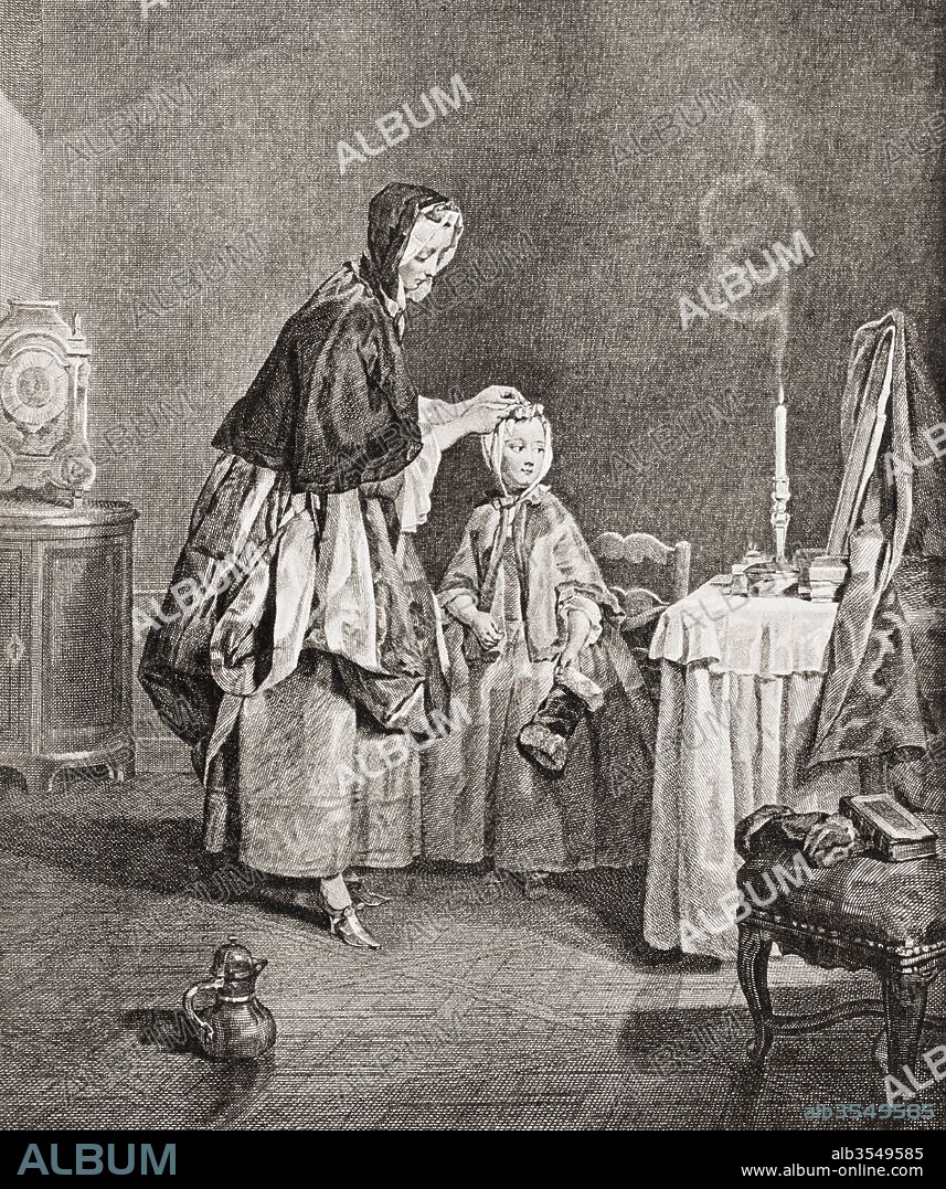 La Negligé ou Toilette du Matin, after the painting by Jean Siméon Chardin. From The Connoisseur Illustrated, publushed 1916.