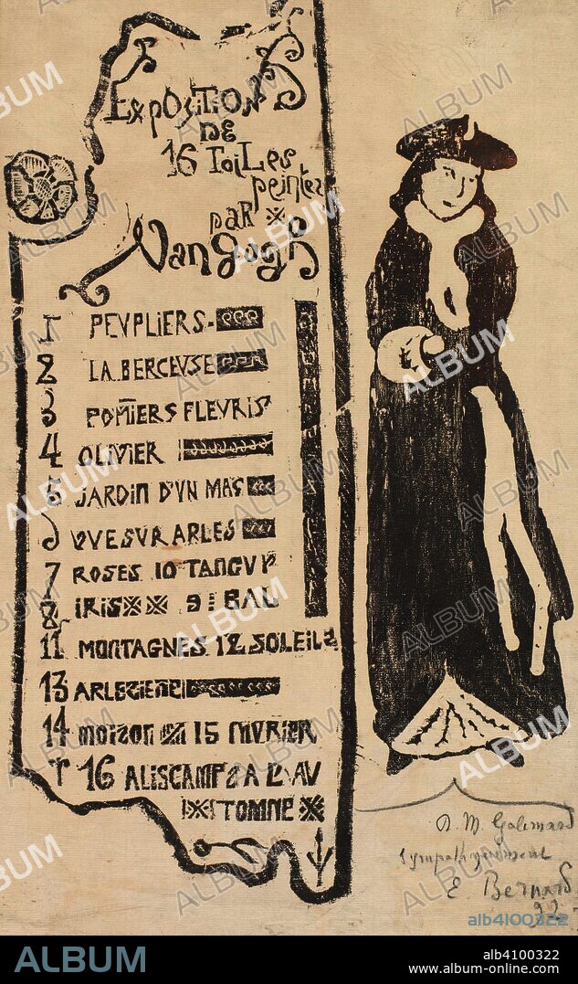 EMILE BERNARD. Exhibition catalogue for the Van Gogh exhibition at gallery Le Barc de Boutteville (1892) with Lady with a Muff (La dame au manchon). Dimensions: 43.8 cm x 27.2 cm, 42 cm x 27.2 cm.