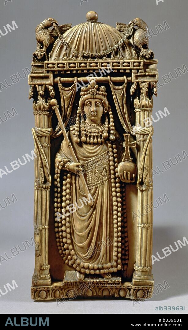 Ivory leaf of diptych with relief of Byzantine , Empress Ariane c. 500 AD.
