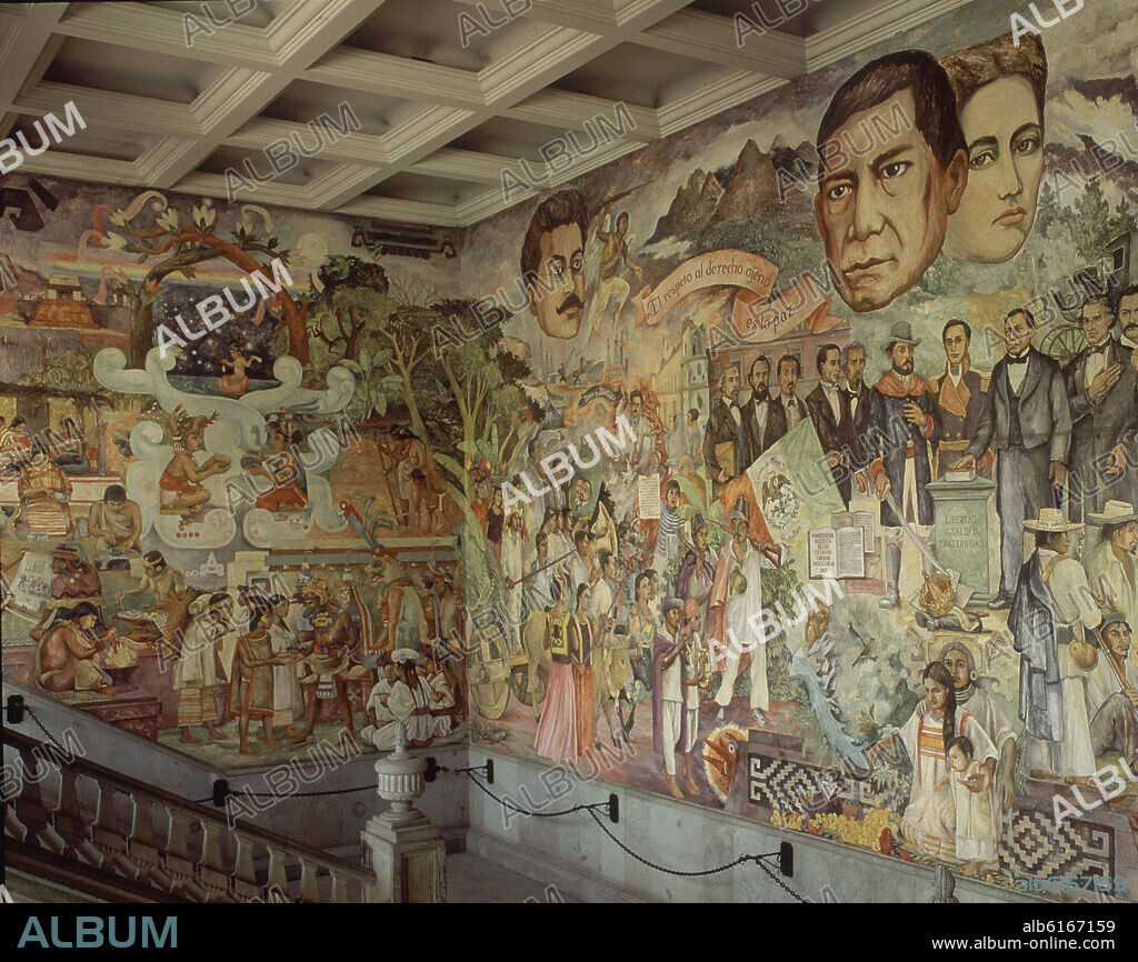 ARTURO GARCÍA BUSTOS. HISTORIA DE MEXICO - RELIGION Y REVOLUCION - MURAL MEXICANO - SIGLO XX - FOTO AÑOS 90.