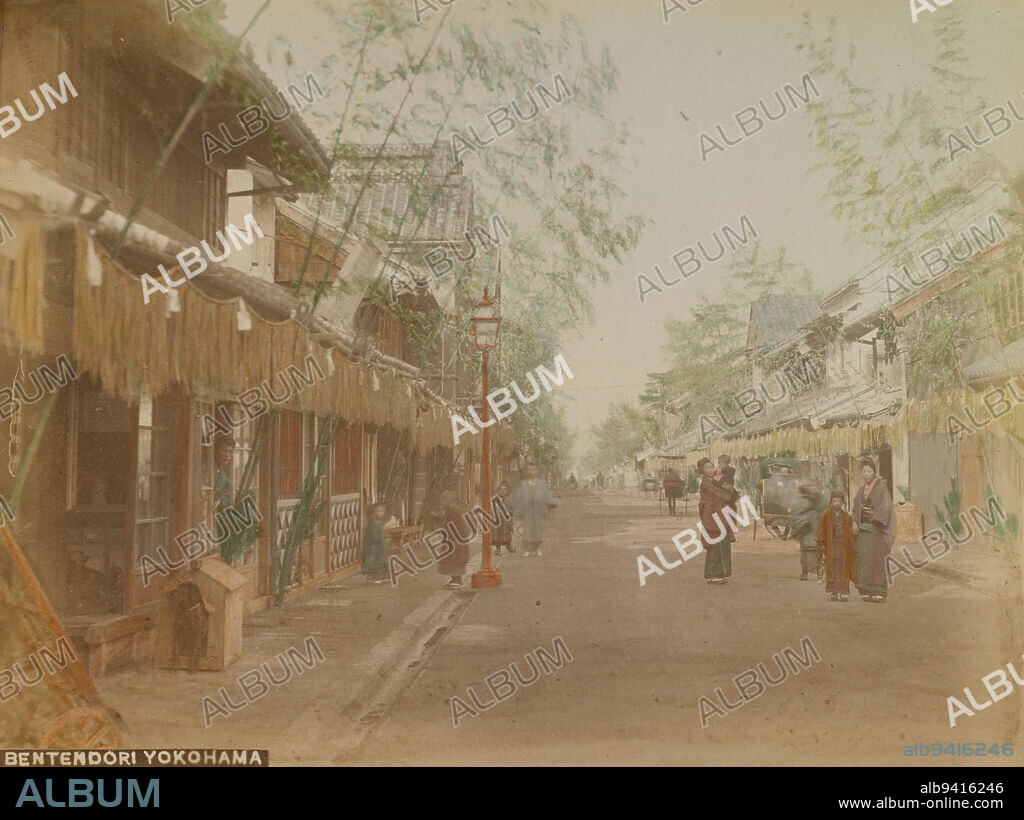 Bentendori, Yokohama, c. 1891, Tamamura K., Japanese, active 1890 - 1910, 7 9/16 x 10 1/8 in. (19.21 x 25.72 cm) (image)10 1/2 x 13 5/8 in. (26.67 x 34.61 cm) (mount), Hand-colored albumen print, Japan, 19th century.