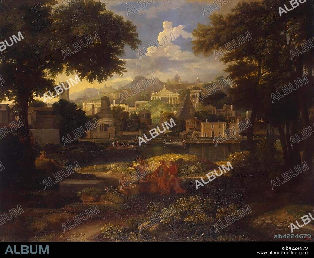 ETIENNE ALLEGRAIN. 'Landscape with Moses Saved from the Nile'. France, Last quarter of the 17th - first third of the 18th c. Dimensions: 88x114,8 cm.