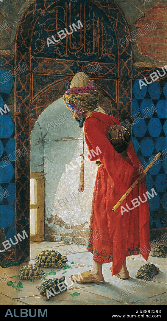 OSMAN HAMDI BEY. The Tortoise Trainer. Date/Period: Early 20th century. Painting. Oil on canvas. Height: 2,215 mm (87.20 in); Width: 1,200 mm (47.24 in).