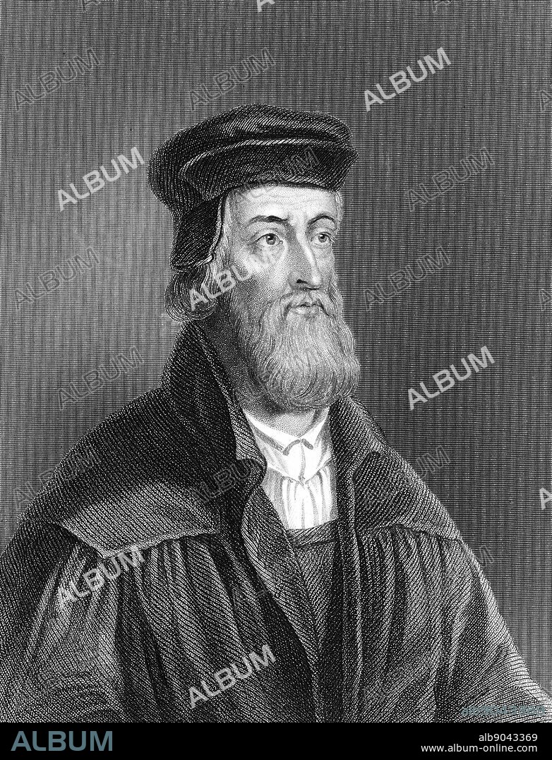 John Wycliffe (c1329-1384) English religious reformer. Leader of the Lollards (Mumblers). Questioned doctrine of transubstantiation. Organised translation of Bible into English. Precursor of Protestant Reformation. Engraving 1882.