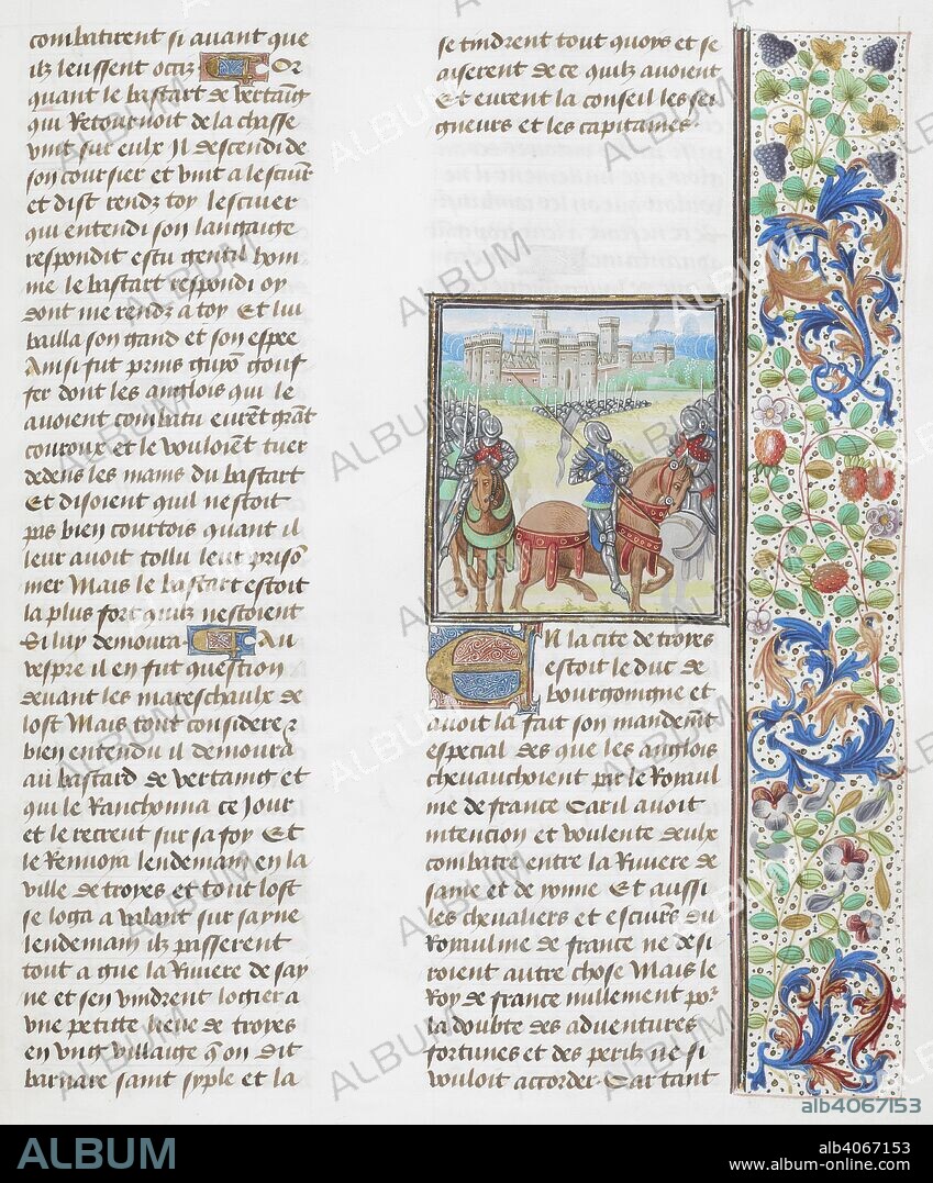 Parade of English troops before Troyes. Jean Froissart, Chroniques , vol. 2. (Froissart's Chronicles). Netherlands, S. Last quarter of the 15th century, before 1483. Source: Royal 18 E. I f.113.