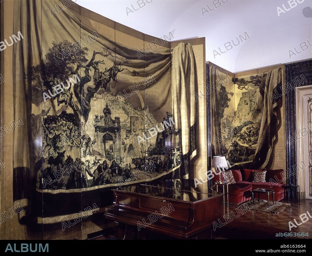 JOSEP MARIA SERT. EVOCACIONES ESPAÑOLAS - BIOMBOS DE LA SALA DE MUSICA DE JUAN MARCH - OLEO Y ORO SOBRE TABLA - 1942 - OLEO Y ORO SOBRE TABLA - 4,00 x 0,80 m.