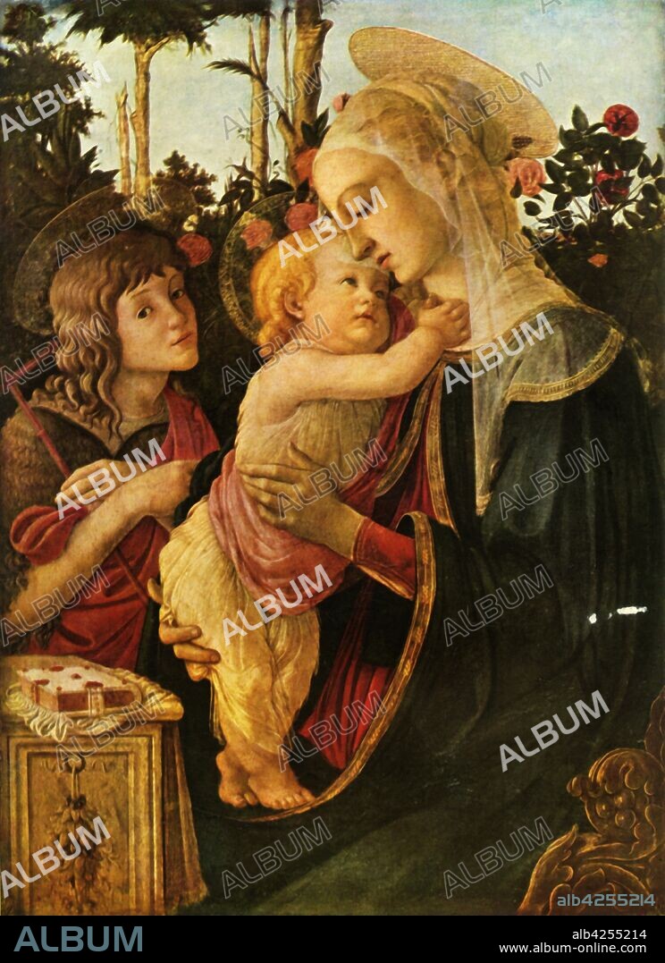 'Virgin and Child with Young St John the Baptist', 1470-1475, (1937). The Virgin Mary with the infant Jesus and John the Baptist. Painting in the Louvre Museum, Paris. From "Sandro Botticelli" by Lionello Venturi. [George Allen & Unwin Ltd, London, 1937].