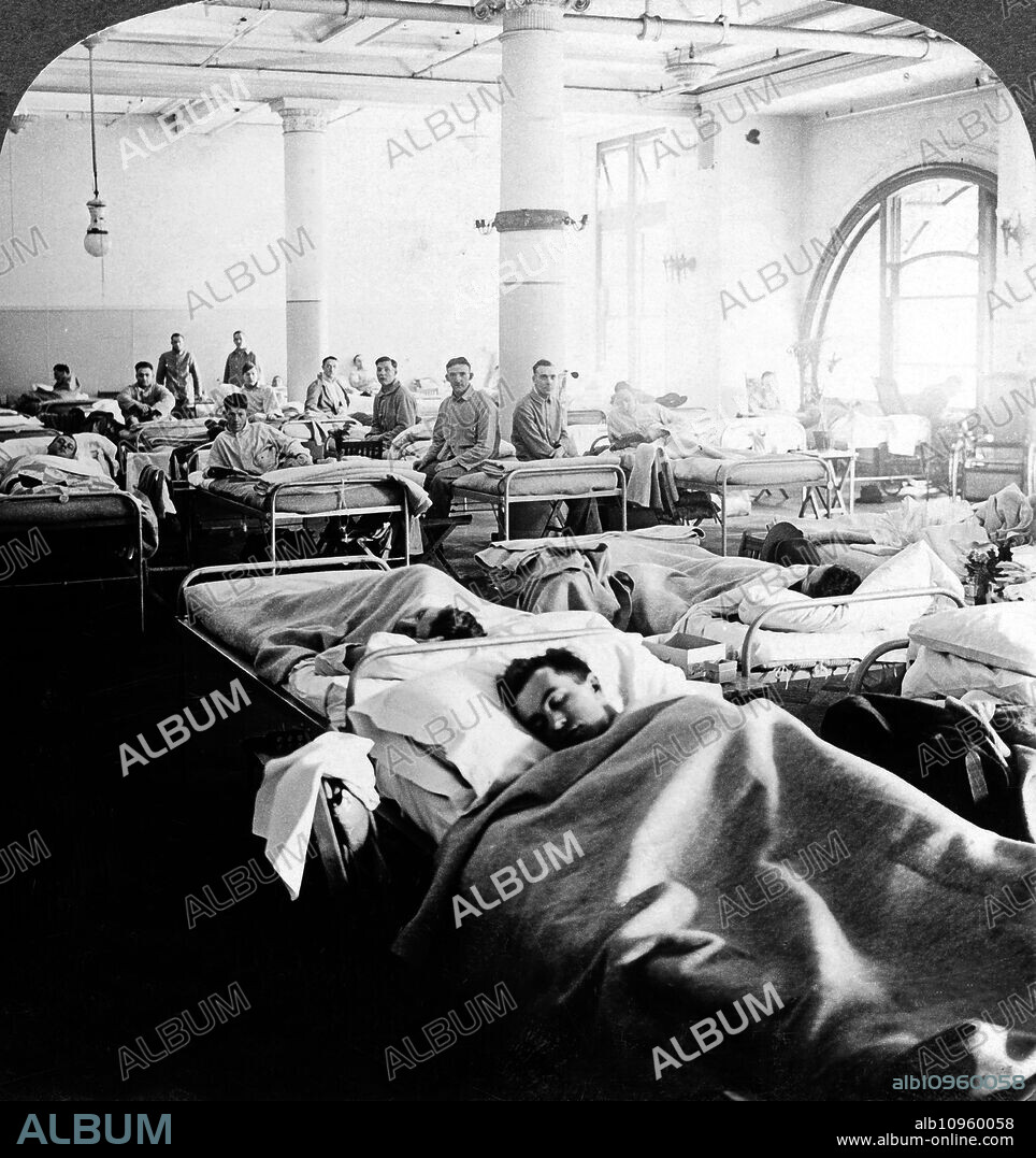 Safe from bursting shells. Wounded sleeping and resting at Hospital No. 3 at New York, USA, 1918.
