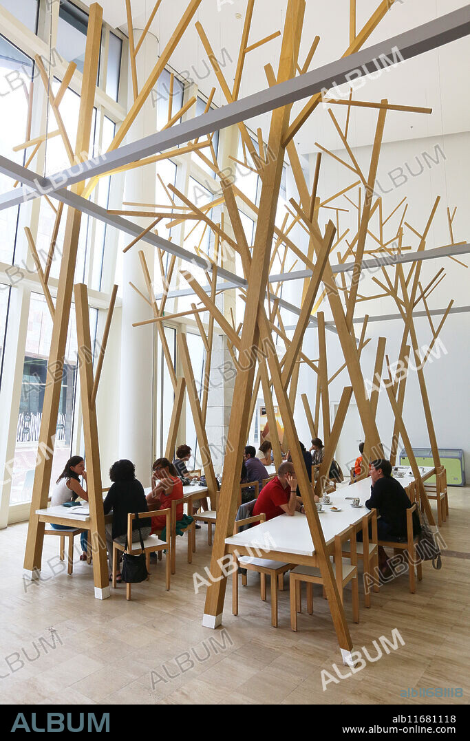 Cafeteria, Cidade da Cultura de Galicia, City of Culture of Galicia, designed by Peter Eisenman, Santiago de Compostela, A Coruña province, Galicia, Spain.
