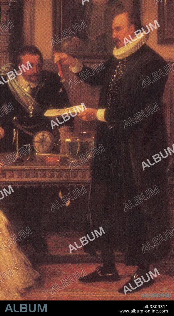 Detail from 19th century painting depicting Gilbert (standing in black) demonstrating an electrical experiment. William Gilbert (May 24, 1544 - November 30, 1603) was an English physician, physicist and natural philosopher. He is regarded by some as the father of electrical engineering. His primary scientific work was De Magnete, Magneticisque Corporibus, et de Magno Magnete Tellure (On the Magnet and Magnetic Bodies, and on the Great Magnet the Earth) published in 1600. From his experiments he concluded that the Earth was itself magnetic and that this was the reason compasses point north. He was the first to argue that the center of the Earth was iron, and he considered an important and related property of magnets was that they can be cut, each forming a new magnet with north and south poles. He invented the first electrical measuring instrument, the electroscope, in the form of a pivoted needle he called the versorium. He died in 1603 at the age of 59. His cause of death is thought to have been the bubonic plague.