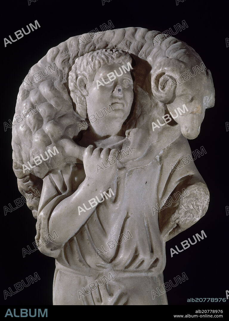 BUEN PASTOR - SIGLO IV - MARMOL BLANCO - 67x32 cm - ESTILO PALEOCRISTIANO.
