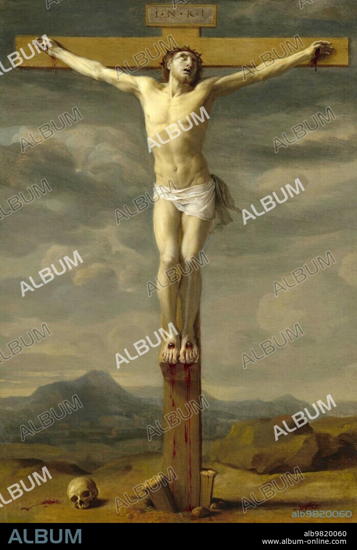 The Crucifixion, Execution, of Jesus of Nazareth, Christ, Good Friday, Golgotha, c. 1650, Eustache Le Sueur, France, Historical, digitally restored reproduction from a 19th century original
