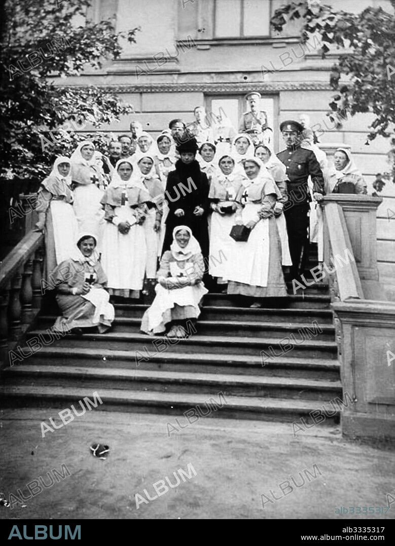 RUSSIAN PHOTOGRAPHER. Widowed Empress Maria Feodorovna before the Hospital of Grand Duchess Olga Alexandrovna of Russia.