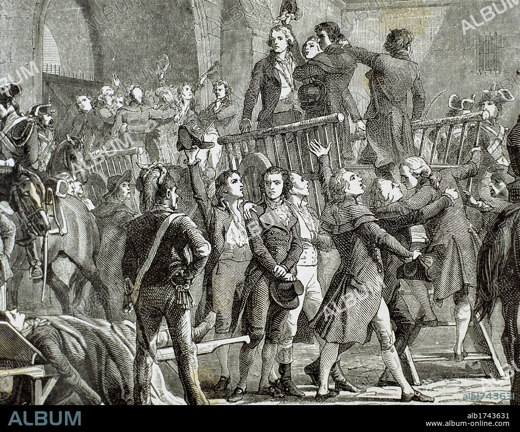 REVOLUCION FRANCESA (1789). "LOS GIRONDINOS SALIENDO DE LA PRISION PARA IR AL CADALSO". Grabado del s. XIX.