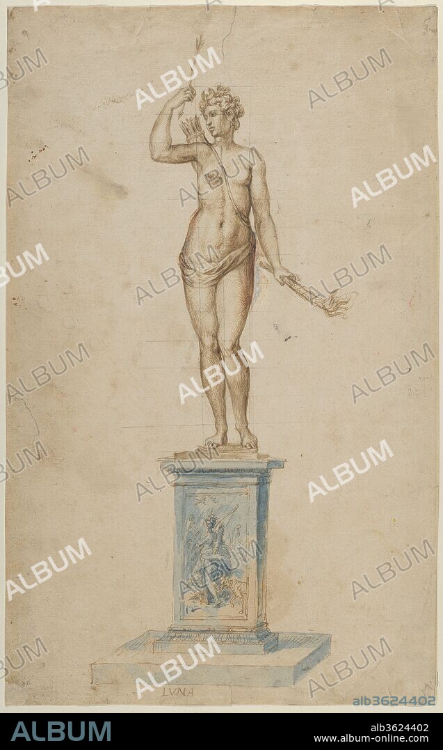 The Goddess Diana. Artist: Jacques Jonghelinck (Netherlandish, Antwerp 1530-1606 Antwerp). Dimensions: Sheet: 13 9/16 × 8 3/8 in. (34.5 × 21.2 cm). Date: ca. 1570-80.