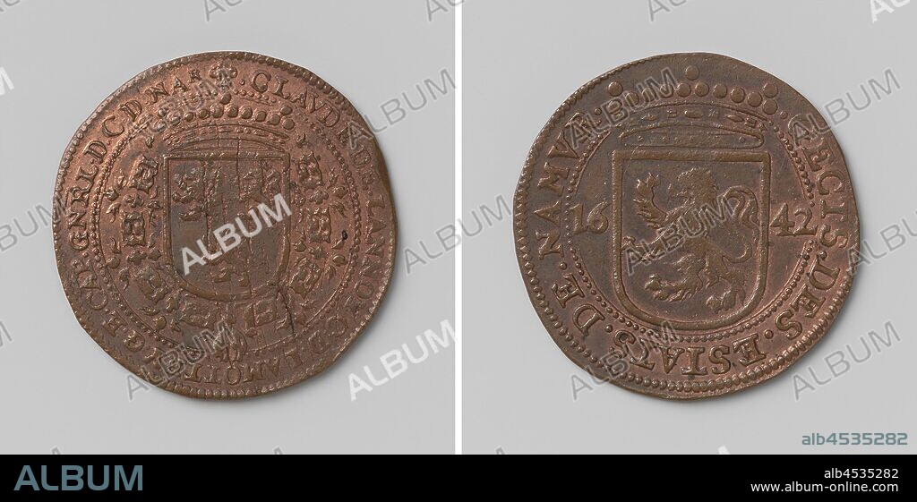 Claude de Lannoy, count de La Motterie, governor of the province of Namur, Copper Medal. Obverse: crowned coat of arms, hanging with the order of the Golden Fleece within the girth. Reverse: crowned coat of arms between year within a circumscription, Namur, Claude de Lannoy (count de la Motterie), States of Namur, anonymous, Brussels, 1642, copper (metal), striking (metalworking), d 3 cm × w 5.51 gr.