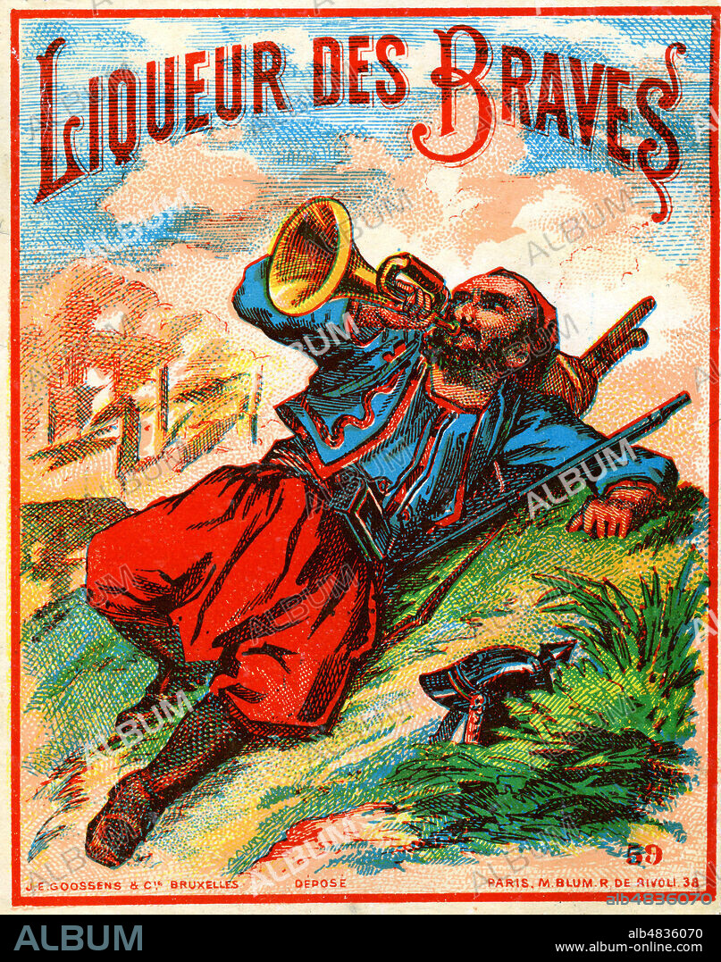 Liqueur des braves. Illustration anonyme pour une etiquette de bouteille de liqueur vers 1870. Credit : Collection IM/Kharbine-Tapabor.
