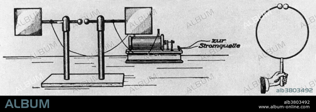 An historical illustration of radio waves. Heinrich Rudolf Hertz (1857-1894) discovered radio waves in 1886-1889. He used Maxwell's theories to construct an oscillating electrical circuit with a spark gap. With such a circuit, Maxwell had predicted that electromagnetic radiation would be produced. Hertz showed this to be correct, and devised a loop antenna to detect the waves. He was also able to show that these waves travelled at the speed of light.