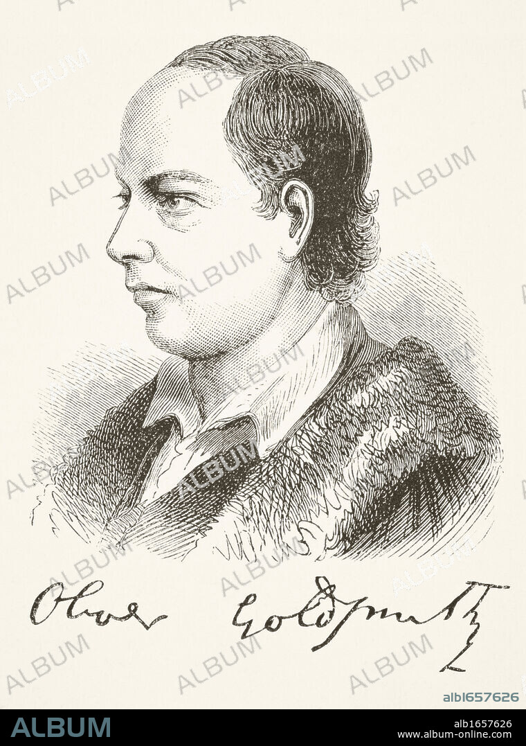 Oliver Goldsmith 1728 -1774. Anglo Irish playwright, novelist, dramatist, poet and essayist. From The National and Domestic History of England by William Aubrey published London circa 1890.