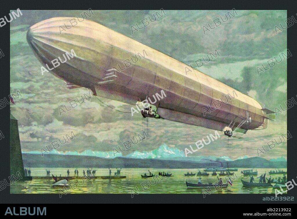 Zeppelin Above Lake Constance or the Bodensee between Austria, Germany & Switzerland.