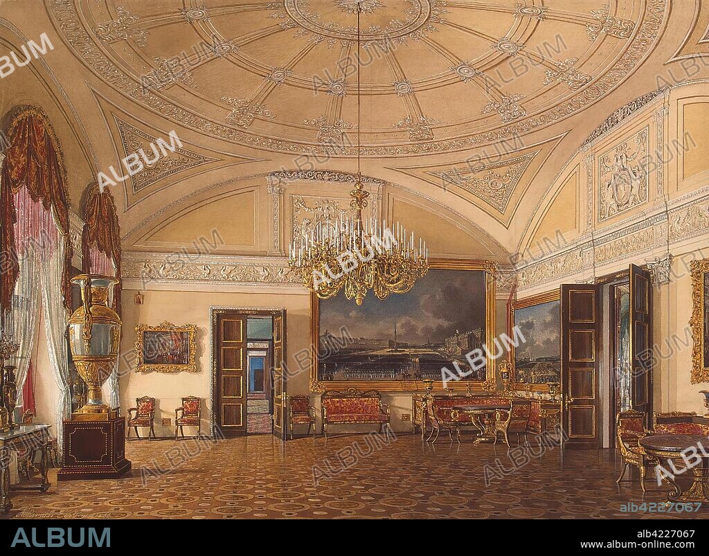 EDWARD HAU. 'Interiors of the Winter Palace. The First Reserved Apartment. The Large Salon of Grand Princess Maria Nikolayevna and Duke M. Leuchtenberg'. Russia, 1866. Dimensions: 32,2x44,4 cm.