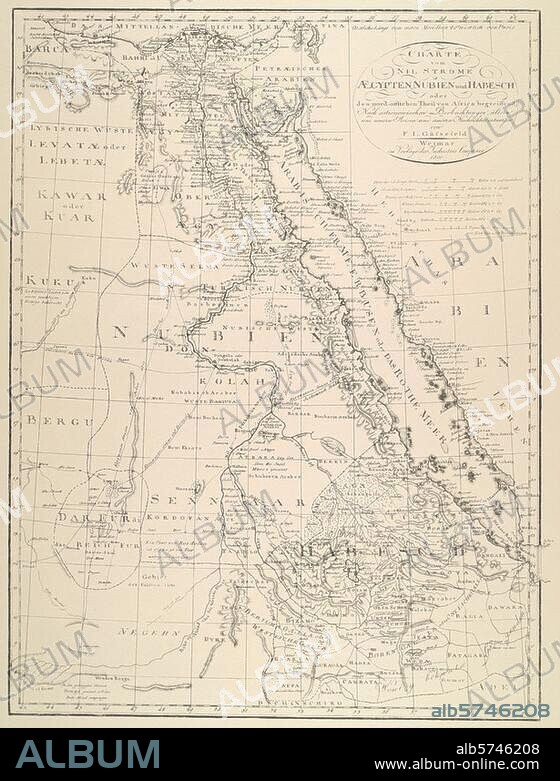 F. L. GÜSSEFELD. Ägypten / Landkarten. "Charte vom Nil Srome, Ägypten, Nubien und Habesch (...) ". Kupferstich, 1800, nach Zeichnung von F.L.Güssefeld. Weimar (Verlag des Industrie-Comptoirs). 1800.