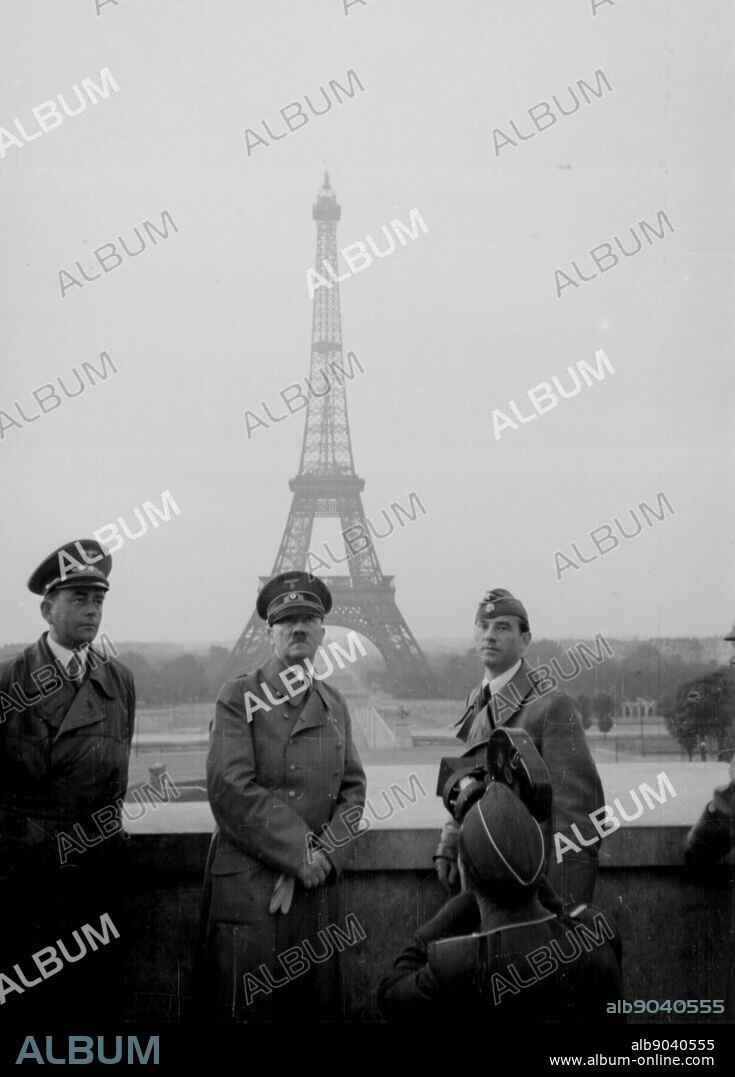 Adolf Hitler in Paris, France, June 1940, the Eiffel tower in the background. Paris was occupied by German forces on 13 June 1940.