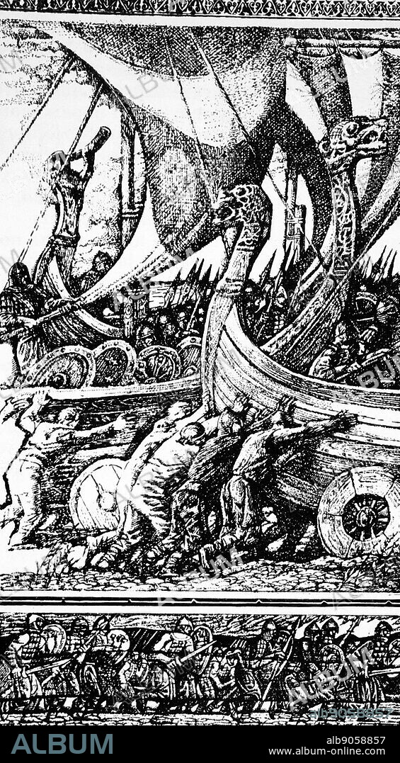 Illustration for the chronicle The Tale of Bygone Years. Etching. 1981. "The Tale of Bygone Years" ( Old -Russian. The History of Temporal Letters , also called the "Primary Chronicle" or "Nestor's Chronicle") is the earliest of the extant ancient Russian chronicles of the early 12th century. Known for several editions and lists with minor deviations in the texts introduced by scribes. Was compiled in Kiev . Covers the period of history from biblical times in the introductory part and ending in the third edition in 1117. The dated part of the history of Kievan Rus begins in the summer of 6360 (852), the reign of the Byzantine emperor Michael III .