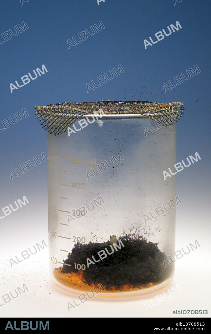 Ammonium dichromate ( (NH4)2Cr2O7) is ignited, initiating an exothermic conversion. Image 3 in a series of 4. Ammonium dichromate is sometimes known as Vesuvian Fire, because of its use in demonstrations of tabletop volcanoes. However, this demonstration has become unpopular in schools due to the compound's carcinogenic nature. Like the well-known explosive ammonium nitrate, ammonium dichromate contains both an oxidizer (dichromate) and a reducer (ammonium), making it thermodynamically unstable. Its decomposition reaction proceeds to completion once initiated, producing voluminous dark green powdered chromium (III) oxide.