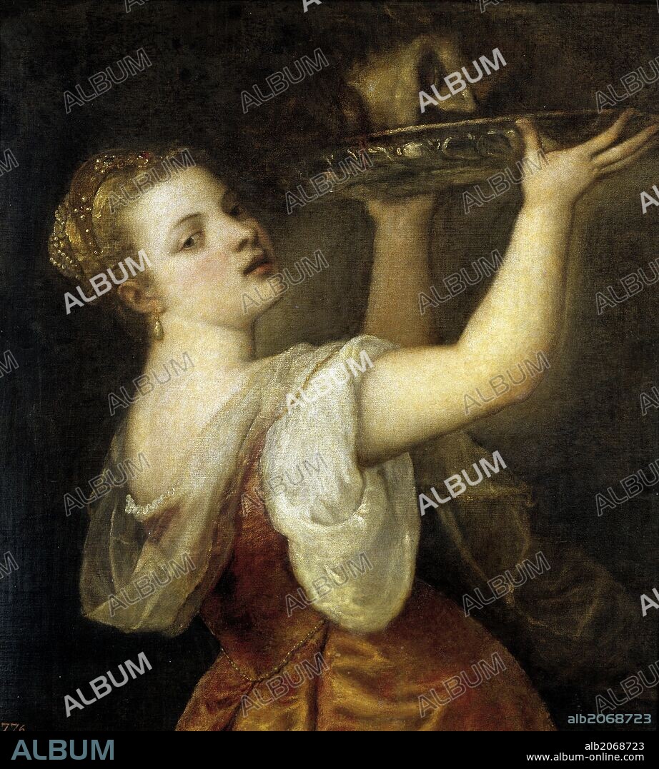 TITIAN. Vecellio di Gregorio Tiziano / 'Salome with the Head of John the Baptist', ca.  1550, Italian School, Oil on canvas, 87 cm x 80 cm, P00428.