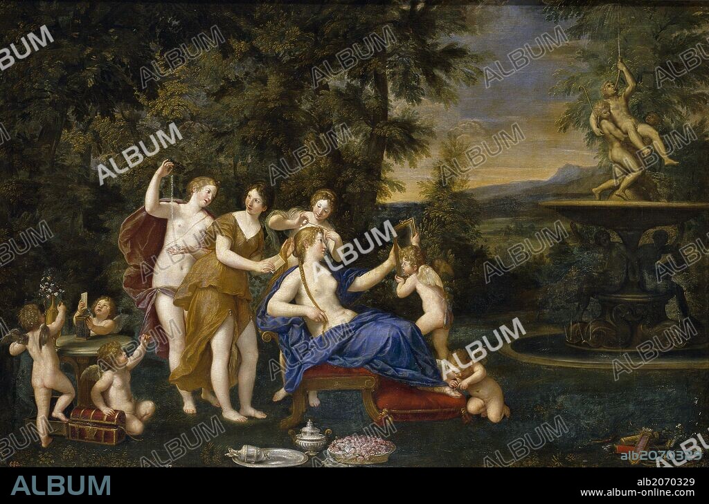 Francesco Albani / 'El tocador de Venus', Primera mitad del siglo XVII, Escuela Italiana, Óleo sobre Lienzo, 114 cm x 171 cm, P00001.
