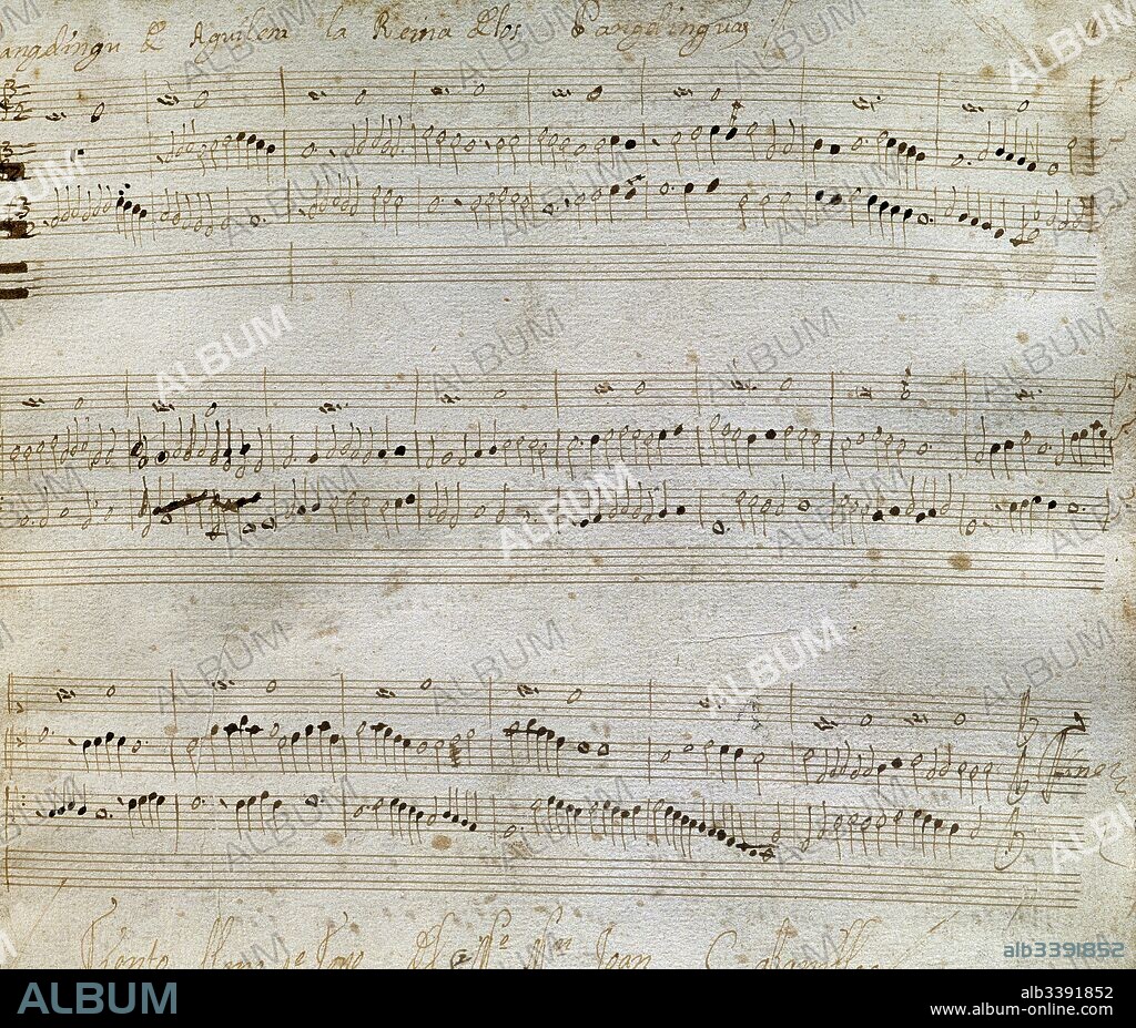 Juan Cabanilles (Juan Bautista José Cabanilles) (Algemesí, 1644-Valencia, 1712). Organista y compositor español de música barroca. Manuscrito de "Tiento lleno primer tono". Biblioteca de Cataluña. Barcelona.
