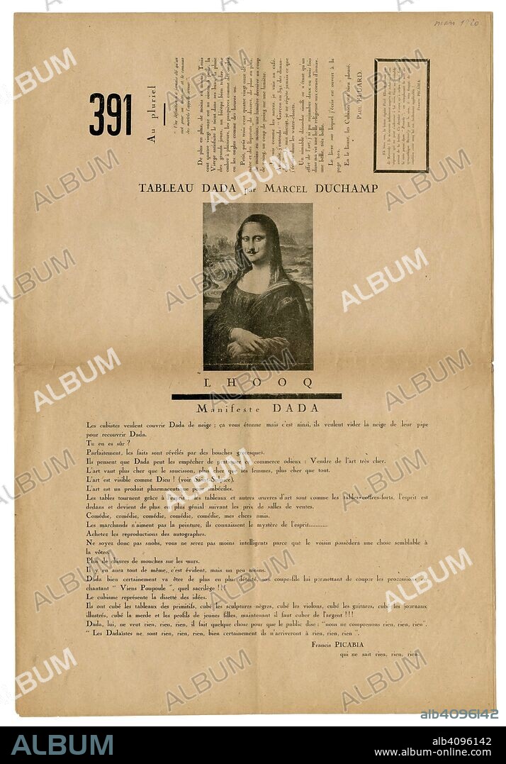 FRANCIS PICABIA. L.H.O.O.Q. Manifeste DADA.