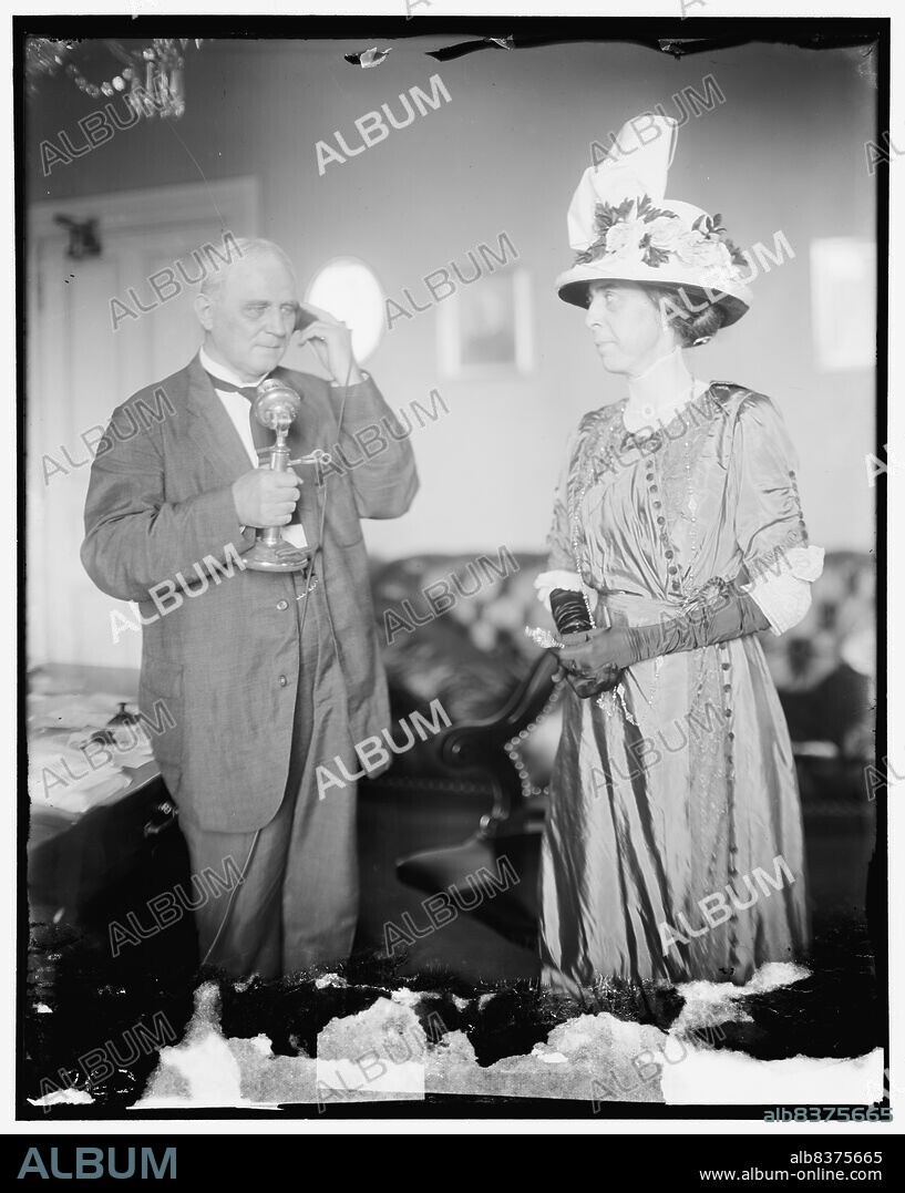 HARRIS & EWING. Champ Clark, between 1910 and 1920. American politician and attorney James Beauchamp Clark, Speaker of the House of Representatives, speaking on a candlestick telephone.