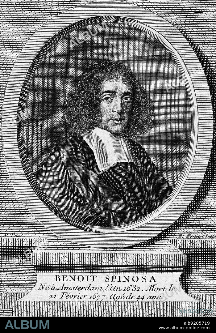 Baruch Spinoza (1632-1677) was a Dutch philosopher of Portuguese Sephardi Jewish origin. Spinoza's Ethics, published posthumously, became a key text in Western philosophy. Line engraving by Etienne Fessard, 1744.