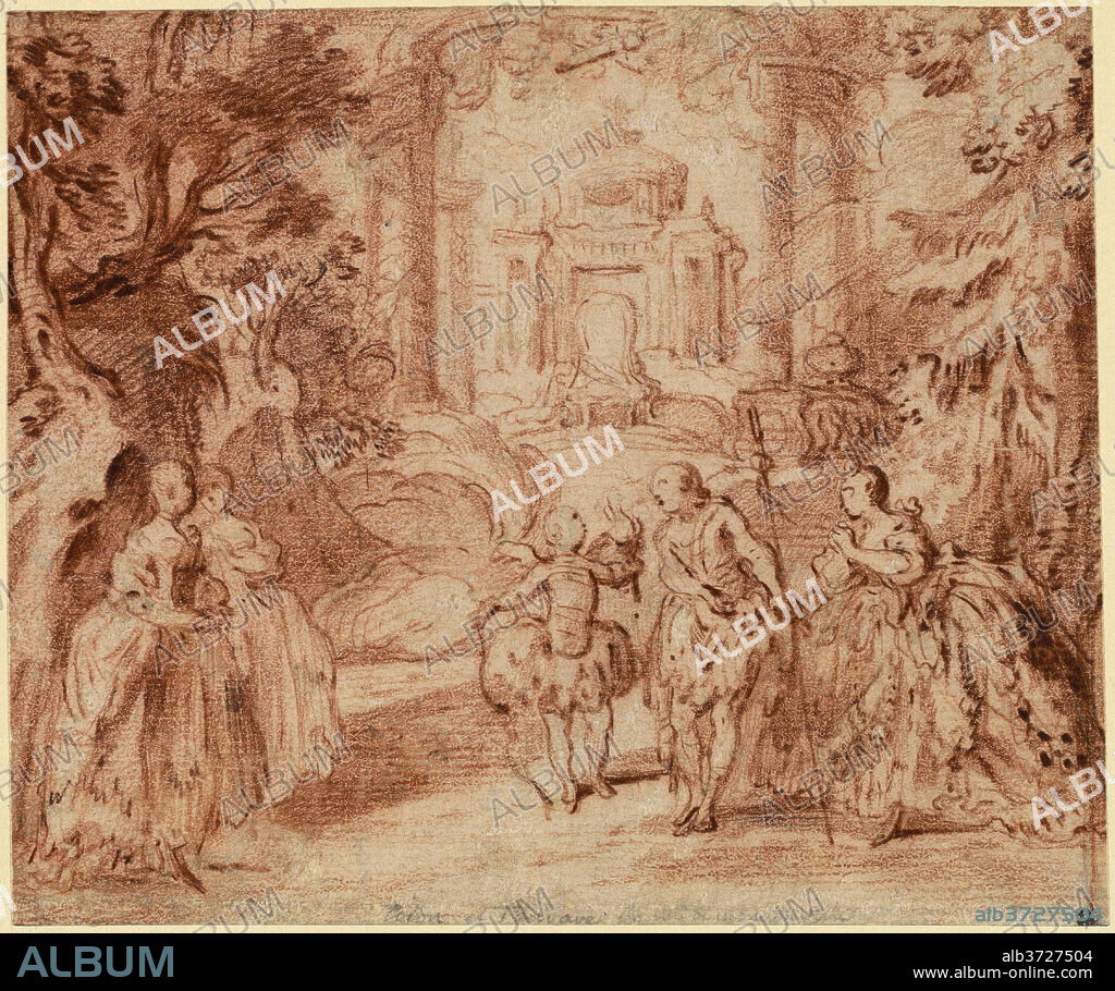 GABRIEL JACQUES DE SAINT-AUBIN. The Divertissement from Voltaire's "La princesse de Navarre". Dated: 1745. Dimensions: overall: 14.3 x 17.1 cm (5 5/8 x 6 3/4 in.). Medium: red chalk on laid paper.