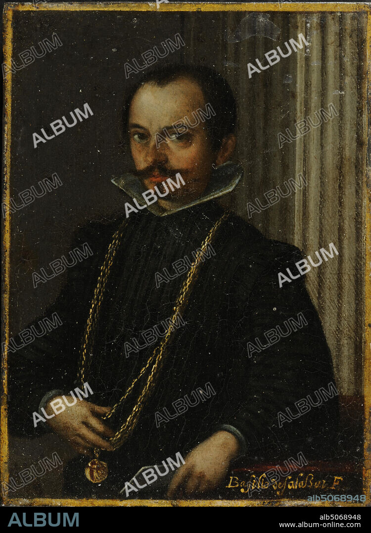 painting, Abraham de Vries, 1646, Signature front, right above the shoulder: Fecit A. de Vries in 1646, panel, oil paint, painted, Carrier: 70.7 × 59.8 × 0.4cm (707 × 598 × - 4mm), With frame: 83 × 71.4 × 3.7cm (830 × 714 × 37mm), man's portrait, Portrait of an unknown man. The man is depicted as a half-figure, turned three-quarters to the left and looking at the viewer. He has fairly short blond hair, a gag and a square beard. He wears a black robe with a square white collar. Bottom left he holds a handkerchief (?) In his hands. Signed above the shoulder. The painting is in a black-painted wooden frame. On the back there is an inventory indication E1 and a label with Jan Jansz. Orlers Mayor der Stadt Leyden 1642 (sic!), 1867.
