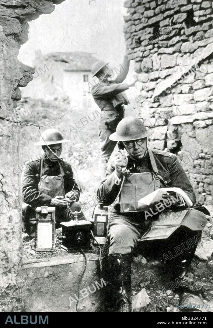 Caption: "U.S. Army Signalers at work during the battle for St. Mihiel. Good communications were essential in large operations of this kind." The Battle of Saint-Mihiel was a WWI battle fought from September 12-15, 1918, involving the American Expeditionary Forces and 48,000 French troops under the command of General John J. Pershing of the United States against German positions. The United States Army Air Service played a significant role in this action. This battle marked the first use of the terms "D-Day" and "H-Hour" by the Americans. It was one of the first U.S. solo offensives in WWI and the attack caught the Germans in the process of retreating. This meant that their artillery were out of place and the American attack proved more successful than expected. Their strong blow increased their stature in the eyes of the French and British forces.