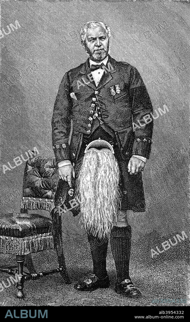 John Brown, Queen Victoria's personal attendant, 1900. John Brown (1826-1883) became the Queen's personal servant after the death of Prince Albert in 1861. He was very popular with the Queen, but was resented by others around her for his informal manner and influence with her. A print from The Life and Times of Queen Victoria, by Robert Wilson, Volume IV, Cassell and Company, London, Paris, New York, Melbourne, 1900.