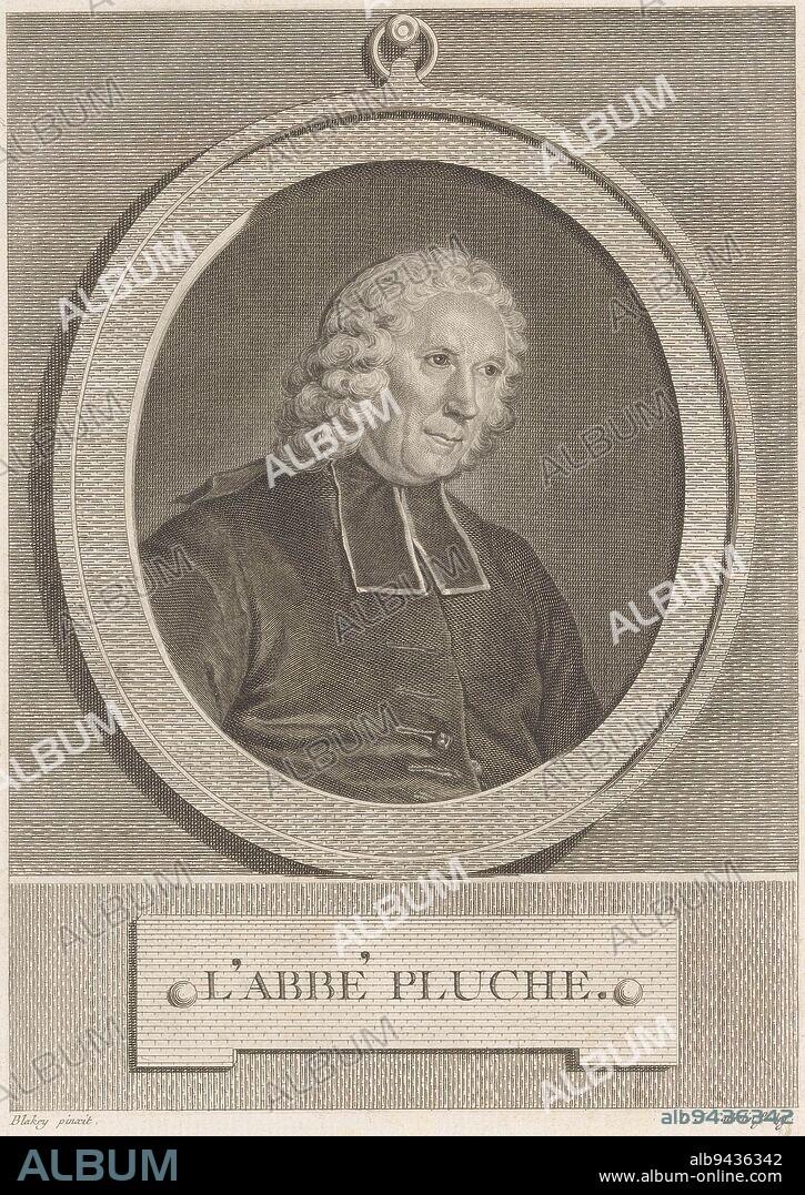 Portrait of Noël-Antoine Pluche, Louis Jacques Cathelin, after Nicholas Blakey, c. 1772, print maker: Louis Jacques Cathelin, (mentioned on object), after: Nicholas Blakey, (mentioned on object), France, c. 1772, paper, engraving, h 267 mm × w 189 mm.